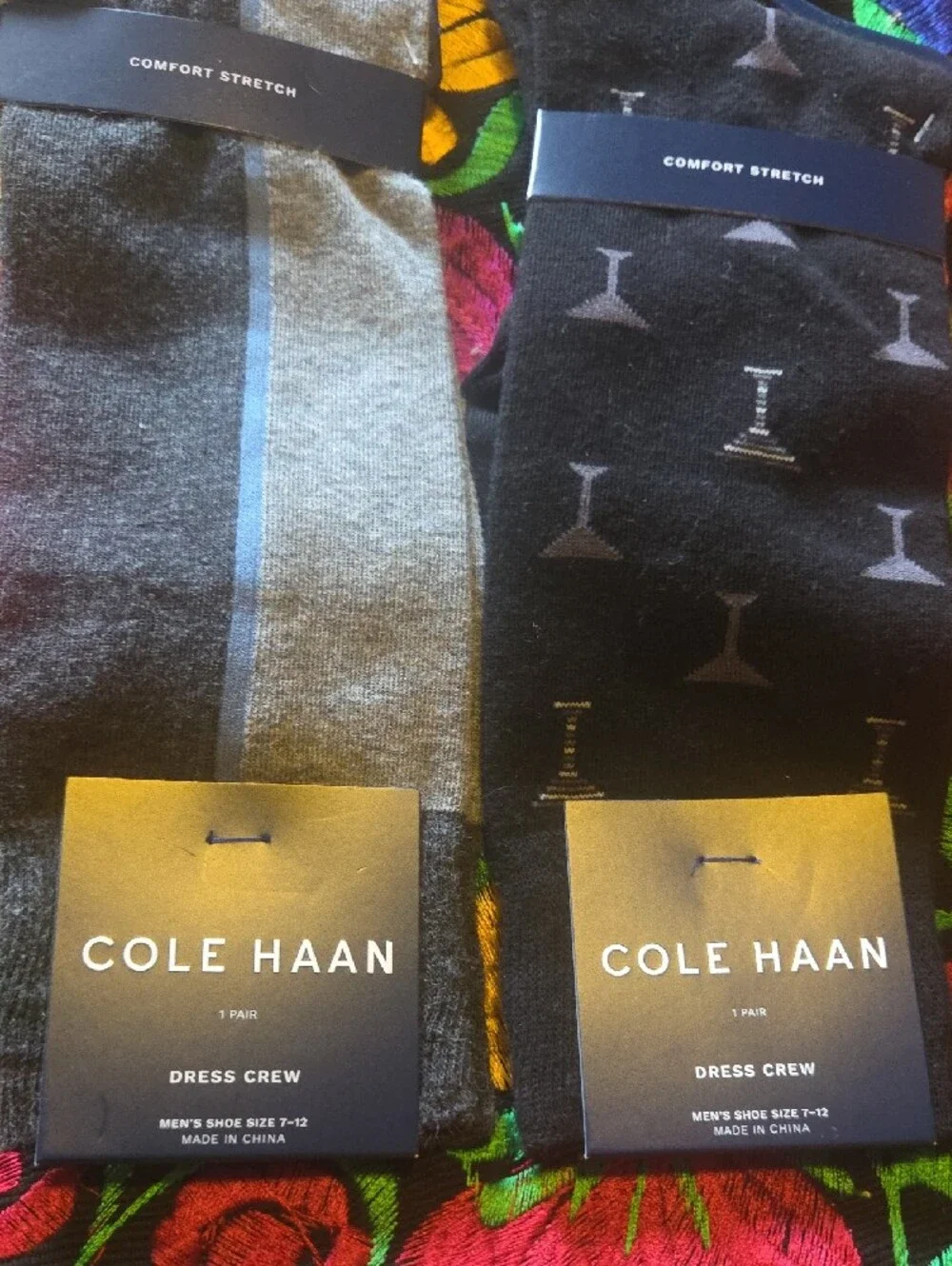 Cole Haan Men's Dress Crew Socks in Gray and Black with Accent Stripe